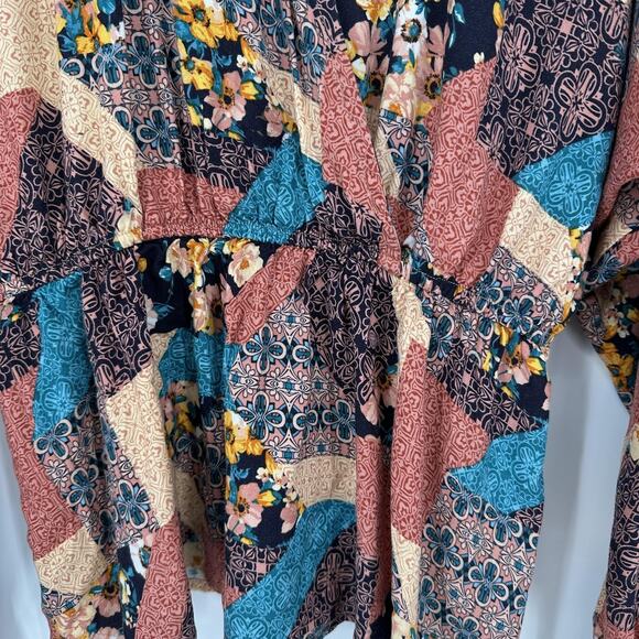 Andree By Unit Blouse Womens Medium Multicolor Patchwork Boho Peasant Top Floral - Picture 6 of 10